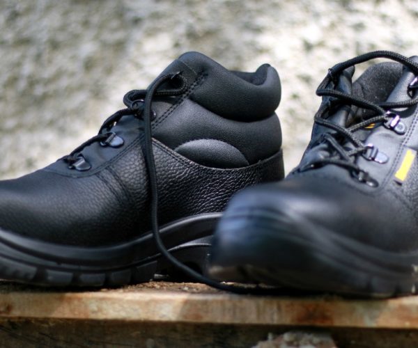 Black leather safety shoes